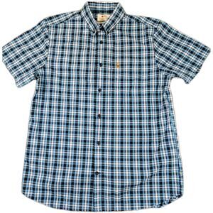 Fjallraven Shirt Men Large Blue Plaid Ovik Travel Short Sleeve Button Down